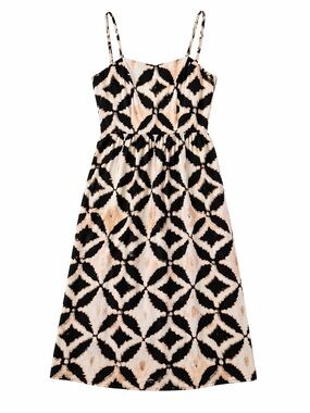 As U Wish Abstract Midi Dress S Black Beige Spaghetti Strap